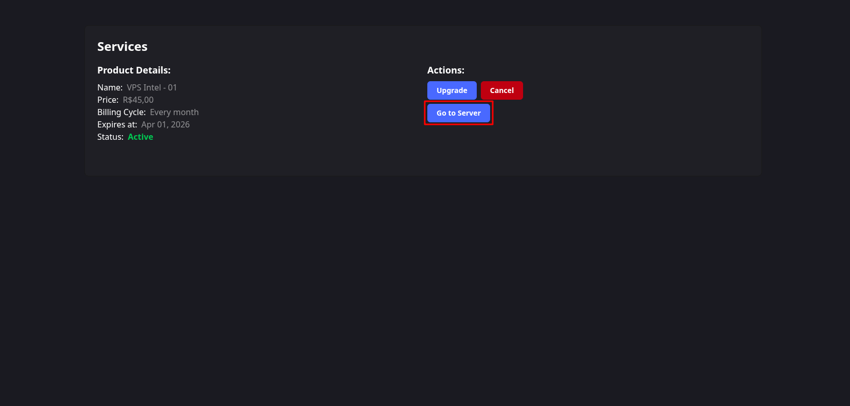 User clicking on the 'Go to Server' button